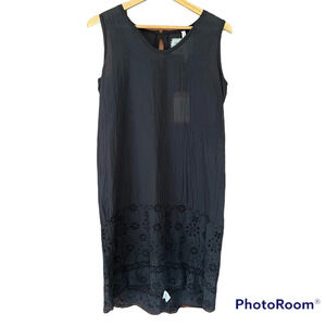 Johnny Was Vineyard Cover Up Tank Dress Semi Sheer Eyelet Black Size XS NEW